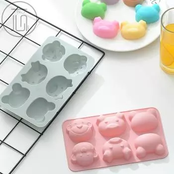 6 даже мультяшная форма животного, силиконовая форма для торта, поросенок, обезьяна, узор, мыло ручной работы, шоколадная форма синий