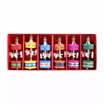 6 деревянных карусельных украшений, рождественское украшение, музыкальная шкатулка, мини-фигурка, карусель, деревянный материал с подвесным ремнем, карусель деревянная