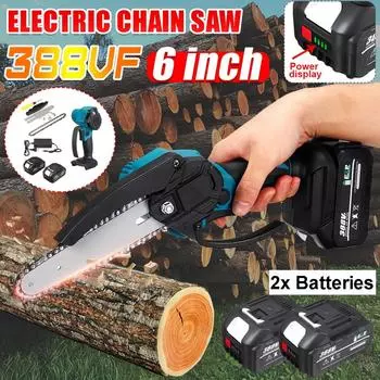 6 дюймов, 3500 Вт, 388 В, мини-электрическая цепная пила с индикатором батареи, портативная цепная пила, деревообрабатывающий инструмент для батареи 18 В Only machine