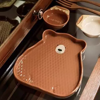 6-дюймовая милая керамическая десертная тарелка с медведем, хлеб, закуска, бытовая тарелка для детского завтрака, пельменей 6 Inches коричневый