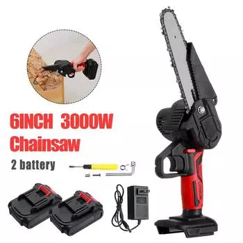 6-дюймовая мини-электрическая цепная пила, бензопила, деревообрабатывающая обрезная пила, садовый инструмент, резак по дереву с 2 батареями Only machine