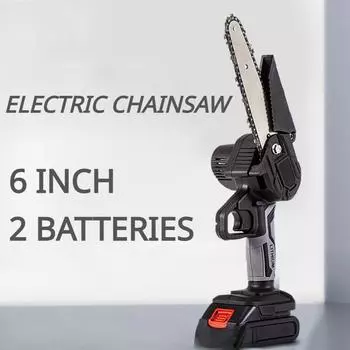6-дюймовая мини-электрическая цепная пила, бензопила, деревообрабатывающая обрезная пила, садовый инструмент, резак по дереву с 2 батареями 2*Batteries серый