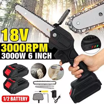 6-дюймовая мини-электрическая пила, цепная пила, аккумулятор, дисплей мощности, перезаряжаемый деревообрабатывающий резак, садовый электроинструмент синий