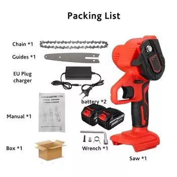 6-дюймовая мини-электрическая пила для обрезки 3000 Вт, перезаряжаемая, маленькая цепная пила для колки дров, деревообрабатывающий инструмент для сада, фруктового сада, обрезки веток 2*Batteries