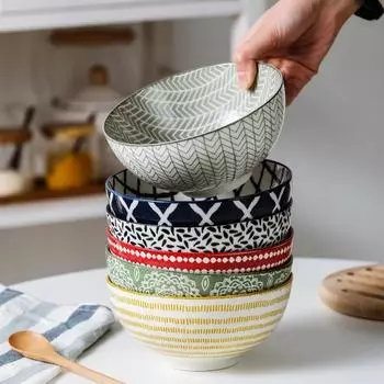 6-дюймовая японская керамическая миска под глазурью, столовая посуда, креативная миска для риса, домашняя лапша, большая миска