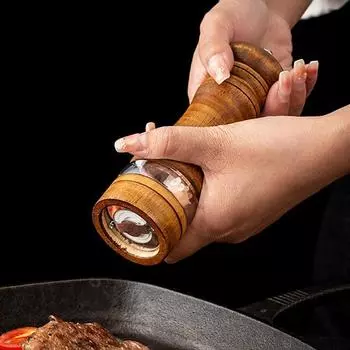 6-дюймовая ручная мельница для перца из каучукового дерева, акрилового керамического сердечника, бутылка для измельчения свежемолотого перца и приправы