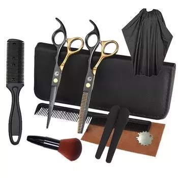 6-дюймовые черные и золотые парикмахерские ножницы, ножницы для стрижки челки, филировочные ножницы, профессиональные парикмахерские ножницы, набор 6 in 3