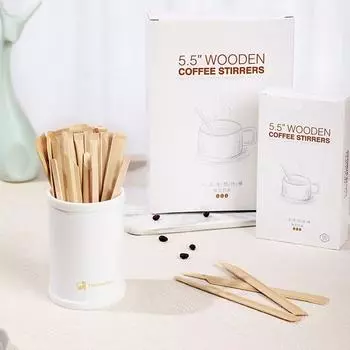 6-дюймовые палочки для размешивания кофе с круглой головкой, гигиенические, одноразовые, в индивидуальной упаковке, из натуральной березы, 100 шт.