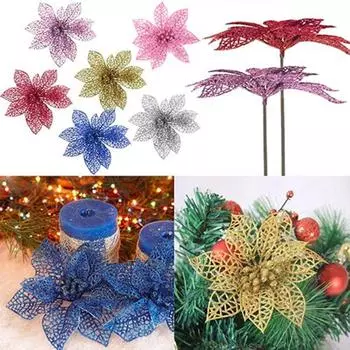 6-дюймовые полые рождественские цветы для свадебной вечеринки, украшение для рождественской елки, пуансеттия красный