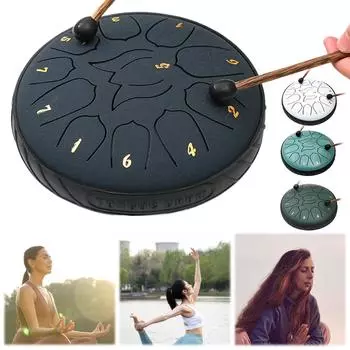6-дюймовый 11-нотный барабан Handpan с сумкой для барабана, музыкальная книга, молоточки для барабана Hand Pan Drum для развлечений, медитации, йоги, дзен-подарки зелёный