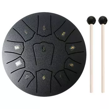 6-дюймовый 11-нотный хэндпан-барабан с чехлом для барабана, нотная тетрадь, барабанные палочки, колокольчик Rain Chime DE чёрный