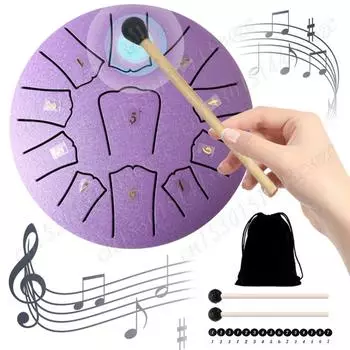 6-дюймовый 11-нотный стальной язычковый барабан с полым барабаном Mini Ethereal Drum с сумкой для барабана Нотная тетрадь Барабанные палочки Handpan Drum Rain Chime зелёный