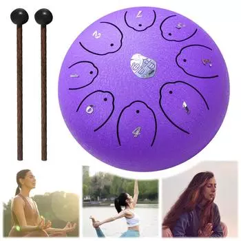 6-дюймовый 8-нотный хэндпан-барабан с сумкой для переноски, барабанные палочки, музыкальная книга, звуковые лечебные инструменты для йоги, медитации, уникальный подарок фиолетовый