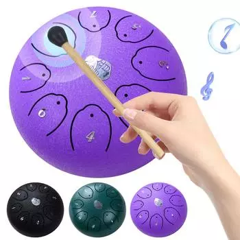 6-дюймовый 8-нотный стальной язычковый барабан с сумкой для переноски, барабанные палочки, нотная книга, хэндпан-барабан, барабан для дождя, инструмент для йоги и медитации фиолетовый