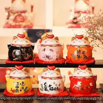 6-дюймовый керамический орнамент Maneki Neko, украшение для дома, фигурка счастливого кота, настольная конфетница, банка для печенья, крышка в виде рыбки кои оранжевый