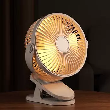 6-дюймовый мини-вентилятор охлаждения 360 градусов 4800 мАч вентилятор на батарейках с сильным ветром со светом с зажимом для путешествий на открытом воздухе в помещении белый
