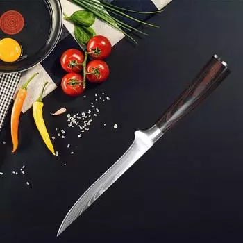 6-дюймовый нож для обвалки Damascus Laser Grain Chef s Knife Удобный домашний нож из нержавеющей стали Кухонный нож для резки Нож для чистки фруктов without cover