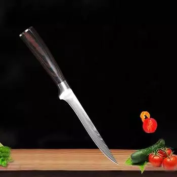 6-дюймовый нож шеф-повара из дамасской стали с лазерной резкой, японский нож, нож для обвалки, кухонный нож с деревянной ручкой without cover