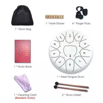 6-дюймовый стальной барабан для языка, 11 нот, барабан для хэндпана с молотком, ударные инструменты для медитации, йоги чёрный