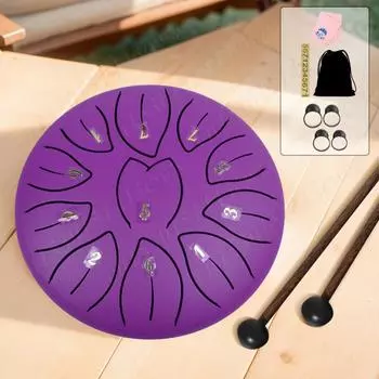 6-дюймовый стальной язычковый барабан 11 нот Ручной барабан ударные инструменты Ручной барабан Звук лечебные инструменты для медитации фиолетовый