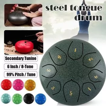 6-дюймовый стальной язычковый барабан, 8 мелодий, ручная сковорода, барабан с сумкой, наклейка на барабанные палочки, ударный музыкальный инструмент темно-синий