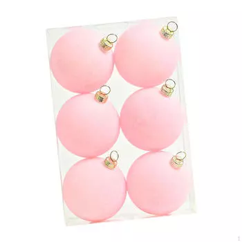 6 флокированных рождественских украшений, небьющиеся шары 6 см с петлей для праздничного декора розовый