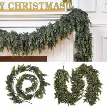 6 футов рождественская кедровая гирлянда искусственная сосновая иголка реалистичная праздничная искусственная кедровая гирлянда для зимнего декора каминной полки входной двери B