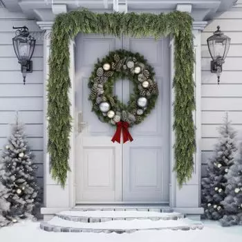 6 футов рождественская кедровая гирлянда искусственная сосновая иголка реалистичная праздничная искусственная кедровая гирлянда для зимнего декора каминной полки входной двери B