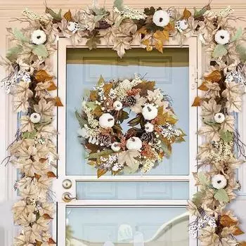 6-футовая осенняя гирлянда из искусственных кленовых листьев, тыквенных ягод, дверная праздничная гирлянда для урожая