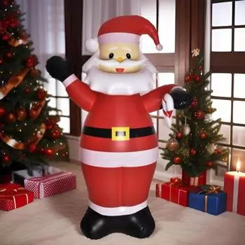 6-футовый надувной Санта-Клаус со светодиодными огнями, уличный многоразовый мультяшный стоящий Санта-Клаус, светящееся рождественское украшение для двора и газона красный
