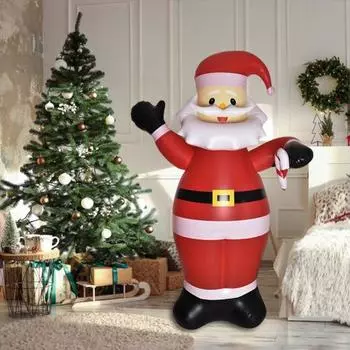 6-футовый надувной Санта-Клаус со светодиодными огнями, уличный многоразовый мультяшный стоящий Санта-Клаус, светящееся рождественское украшение для двора и газона красный