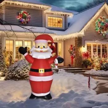 6-футовый надувной Санта-Клаус со светодиодными огнями, многоразовый мультяшный стоящий Санта