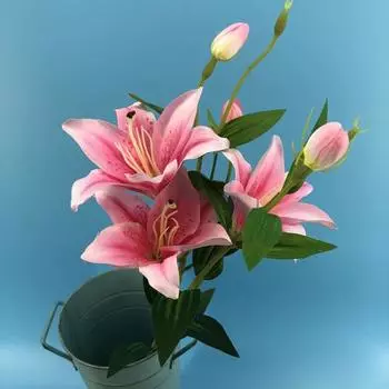 6 головок/ветка, искусственный цветок, ветка, реалистичный, неувядающий, безопасный, широко используемый, имитация лилии, настоящий сенсорный шелковый цветок для домашнего декора розовый