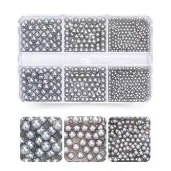 6 Grid Abs Highlight Pearl Set Maillard Coffee Color Nail Art Pearl Full Round Trinket Mixed