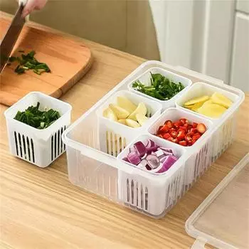6 Grid Food Vegetable Fruit Refrigerator Storage Box Storage Box Fridge Organizer Drain Basket Meat Onion Ginger Clear Crisper
