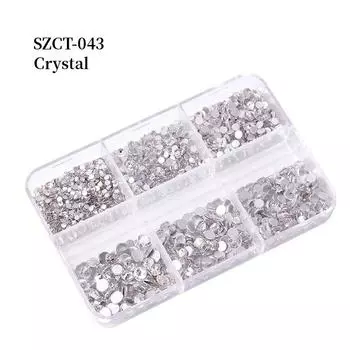 6 Grid Manicure Drill Flat Bottom Round Size Mixed Color Whole Batch Huazi Glass Drill Nail Accessories