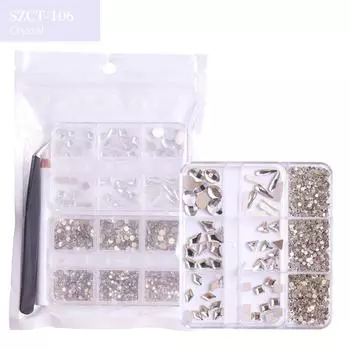 6 Grid Nail Art Jewelry Glass Rhinestone Round Diamond Flat Bottom Diamond Special-Shaped Diamond Nail Art Diamond Mixed