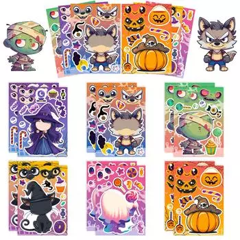 6 Хэллоуинских коллажей Мультяшные граффити Ведьма Тыква Сделай сам Креативное веселье Наклейки для смены лица
