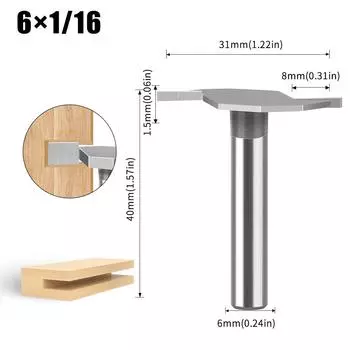 6 Handle 12 Handle T-Shaped Knife Slotted Knife Alloy Slotting Cutter Head Woodworking Milling Cutter Tungsten Steel Cutter Head Woodworking Knife T knife 6 * 1/16
