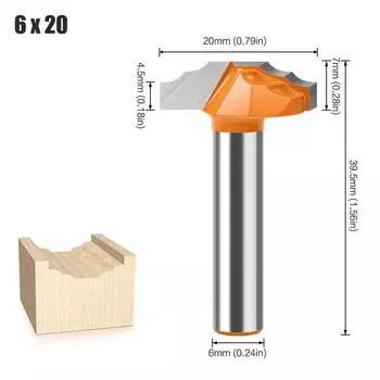 6 Handle 1/4 Handle Double R Flower Thread Knife Thin Door Panel Knife Cabinet Door Panel Knife Trimming Machine Milling Cutter Cabinet Door Cutter Double R Door Knife 6 * 20