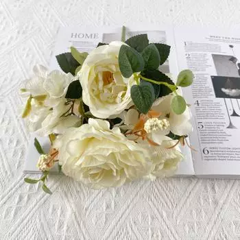 6 Heads European Peony Hydrangea Simulation Flower Home Decoration Wedding Photography Props Decoration белый