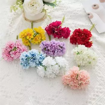 6 Heads Silk Hydrangea Bouquet DIY Fake Plants Artificial Carnation Bouquet Outdoor жёлтый