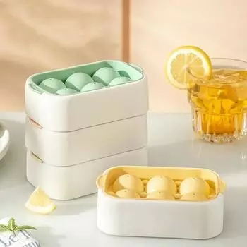 6-hole Silicone Mold Compartment with Cover Ice Compartment Making Spherical Ice Block Easy Demolding Press Type Ice Making Box белый