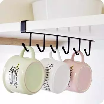 6 Hooks Multifu Cup Holder Hang Cabinet Under Shelf Rack Metal Household Kitchen Cupboard Cabinet Storage Organiser Hooks Racks чёрный