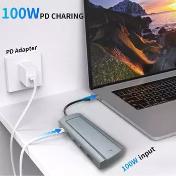 6-in-1 Docking Station With SSD Interface TYPE C to USB-C PD+USB3.0*3+HDMI+SSD SLOT 100W PD DISK Storage Computer Accessory 6 in 1 SSD