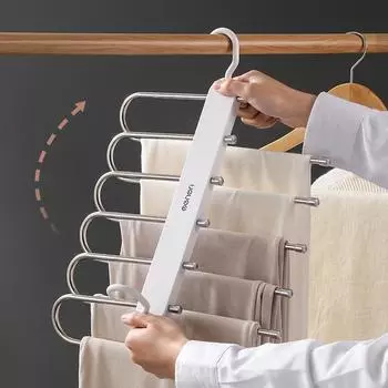 6 in 1 Multi-functional Pants Hanger Adjustable Closet Organizer Trouser Storage Rack Tie Storage Shelf Save Wardrobe Space светло-серый