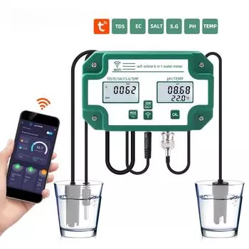 6 in 1 Multifunctional Meter Water Quality Tester Portable WiFi Digital PH Meter Aquarium Smart Monitor Control APP