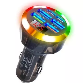 Автомобильное зарядное устройство USB C 6 в 1, быстрая зарядка с отображением напряжения, 250 Вт, многопортовый разноцветный