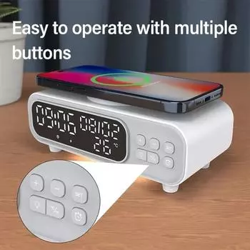 6 In 1 Wireless Charger Stand LED Night Light Time Alarm Clock Thermometer Fast Charging Station For iPhone Samsung Earphones
