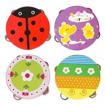 6-дюймовый бубен с рисунком животного из мультфильма, прекрасный ручной барабан, деревянный ручной барабан, ударный инструмент, подарки для детей, музыкальное просвещение CHINA